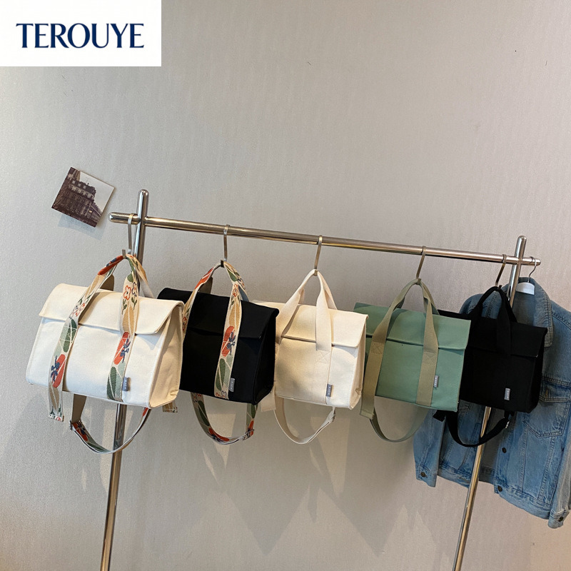 TEROUYE autumn and winter bag new large capacity women's canvas bag, fashionable and simple floral broadband handbag, women's shoulder bag,