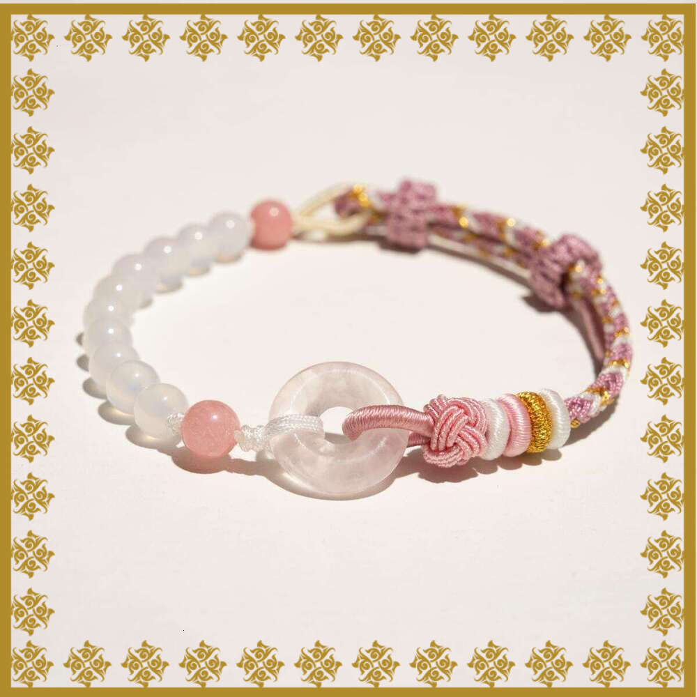 Dunhuang "Blossoming Peach" Rose Quartz Bracelet - Floral Pink Crystal Cord for Gentle Love & Joyful Beginnings, Adjustable