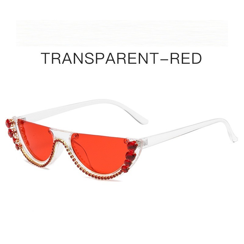 Rhinestone Cat Eye Sunglasses for Women Half Frame Birthday Gift UV Protection Trendy Streetwear Sun Glasses