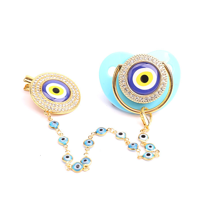 White Pacifiers Evil Eye With Chain Clip born Silicone Pacifier Gold Bling Infant Nipple BPA Free Baby Chupetero 251107