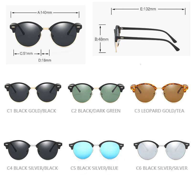 Classic Round Polarized Sunglasses Men Women Brand Retro Half Frame Sun Glasses Vintage Driving Vacation Eyewear UV400 Z260127