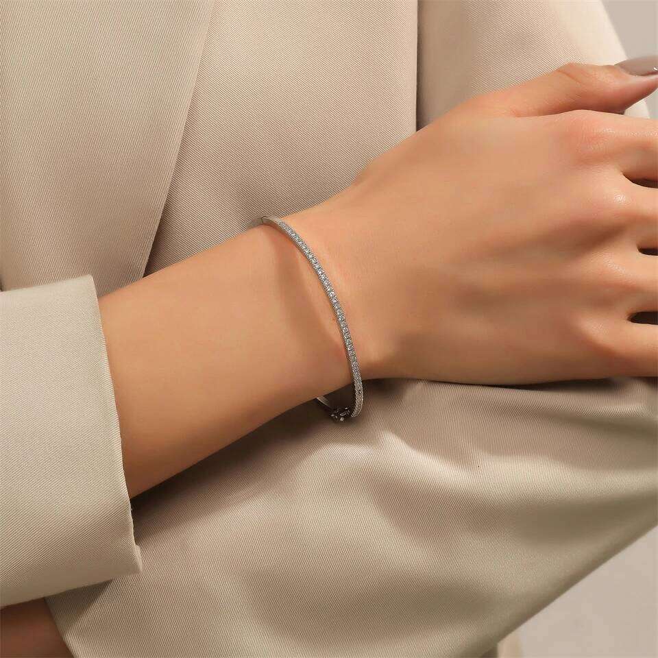 New Brand Blue Turquoise Micro-intact Zircon Bangle for Women Shiny CZ Tennis Bracelet Delicate Jewelry Gift XJ260127