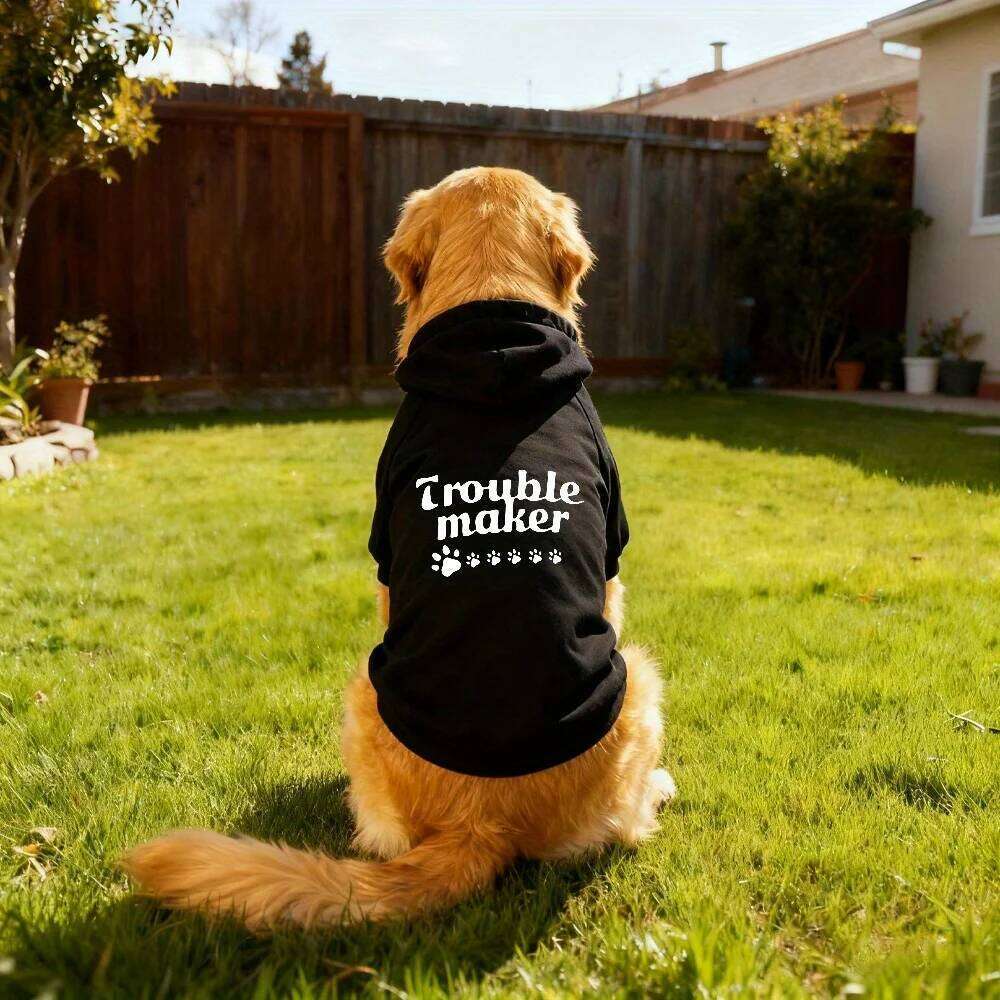 Trouble Maker Dog Hoodie Sweater - Black with White Paw Print Logo, Warm Winter & Cool Fall/Spring Jacket XJ260127