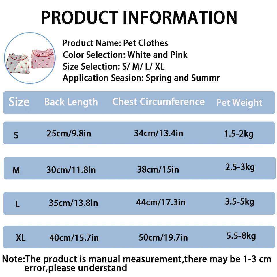 Strawberry Summer Breathable Cat Cute Clothing for Small Dog Vest Ruffled Collar Pet Clothes