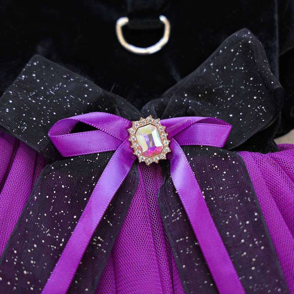 Halloween Pet Clothes Dog Cat Autumn Black Purple Velvet Traction Button Dress XJ260127