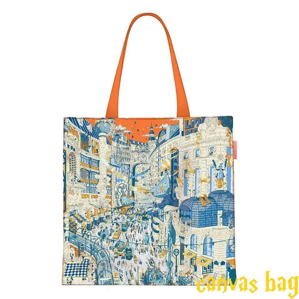 French New Fubao Avenue City of Paris Canvas Women's Handheld Cloth Students Carry School Shoulder Bag