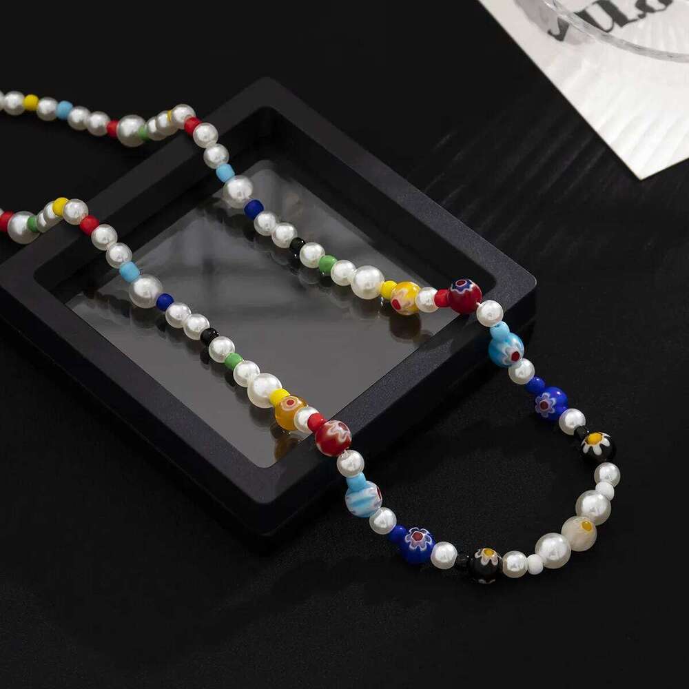 Hip Hop Color Glazed Beads Chain Retro Men Acrylic Pearls Necklaces Bohemian Jewelry Trendy Accessories 26W01127
