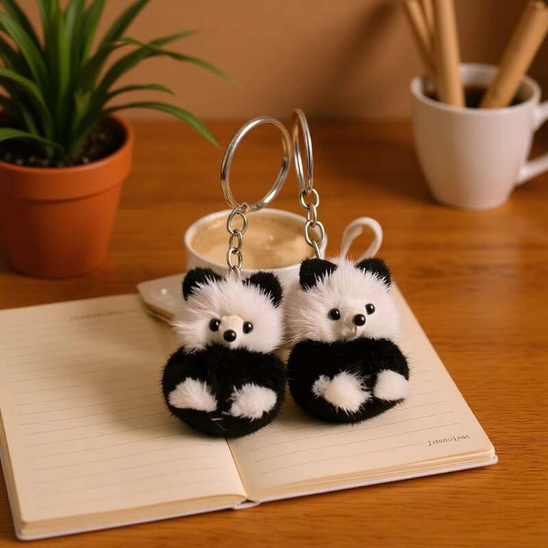 Cute Real Mink Fur Little Panda Car Keychain Pendant Plush Doll Backpack Decoration Small Gift S260126 ba9