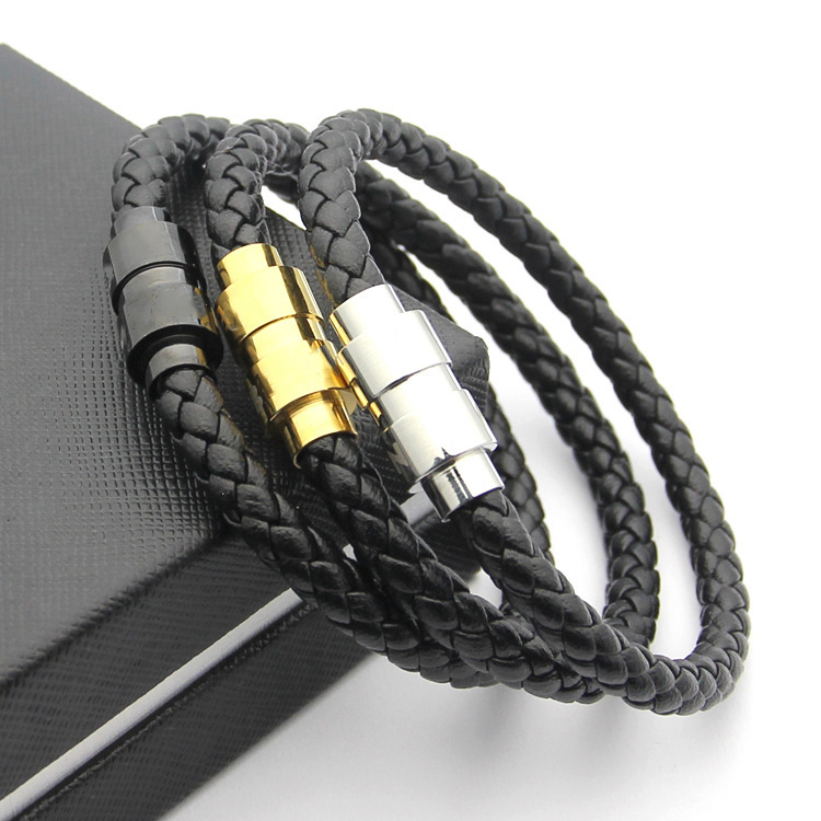 Leather Bracelet Mens Magnetic Buckle Braided Leather Rope Bracelet Designer Bracelets Jewelry For Men 4 Colors