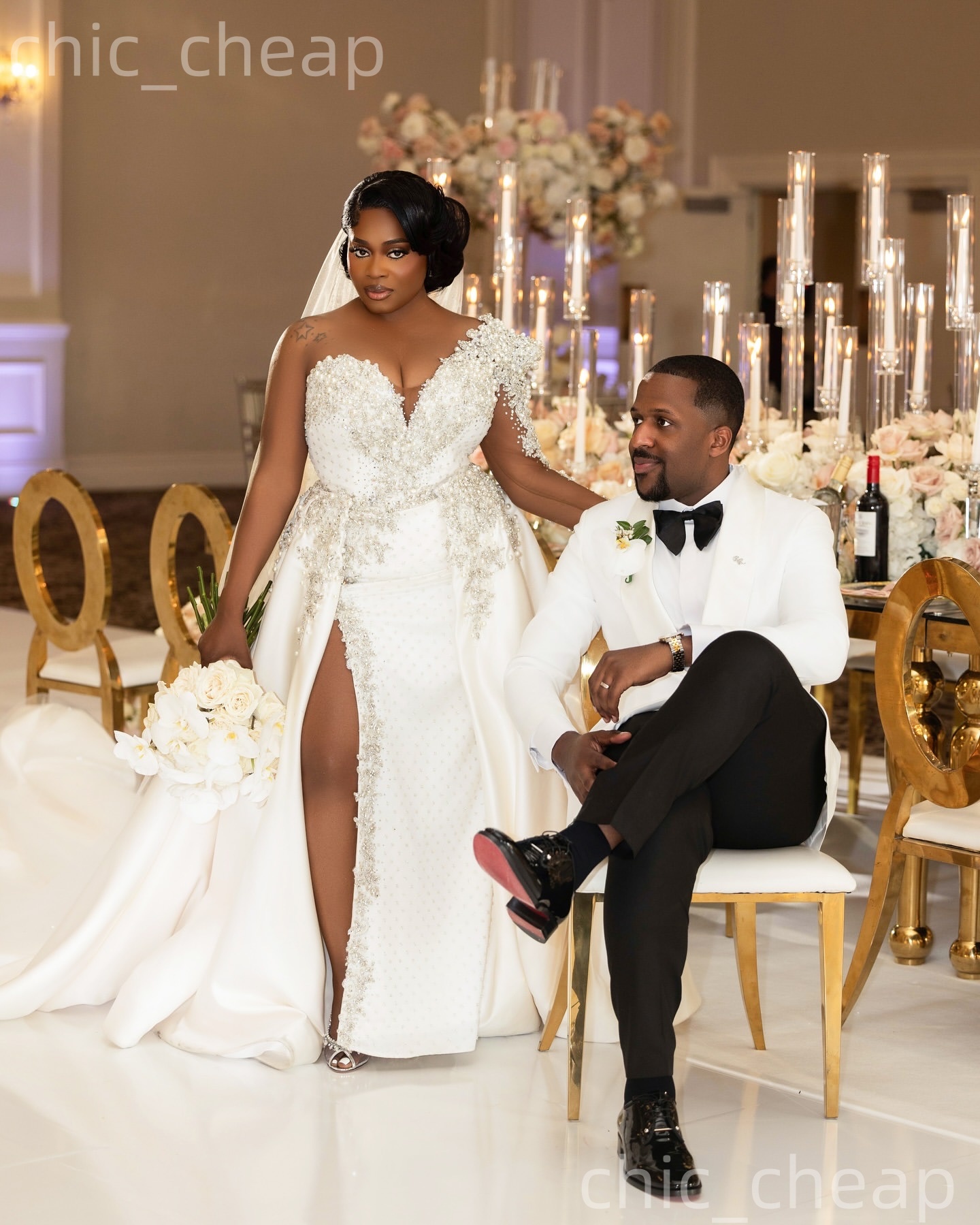 African Aso Ebi 2026 Ivory Sheath Wedding Dress One Shoulder Appliques Crystals Satin High Split Detachable Train Vintage Bridal Gowns Dresses ZJ2372