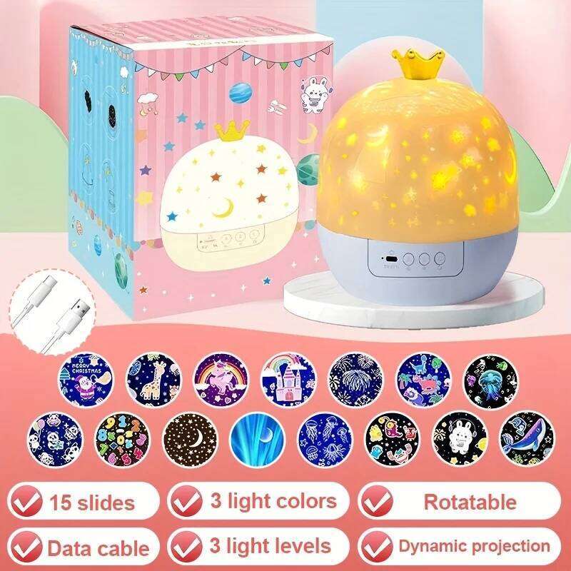 Crown Fantasy Star Sky Projection Night Light 15in1 Bedroom Ceiling Rotating Atmosphere Lamp Home Decoration Kids Birthday Gift Z260127