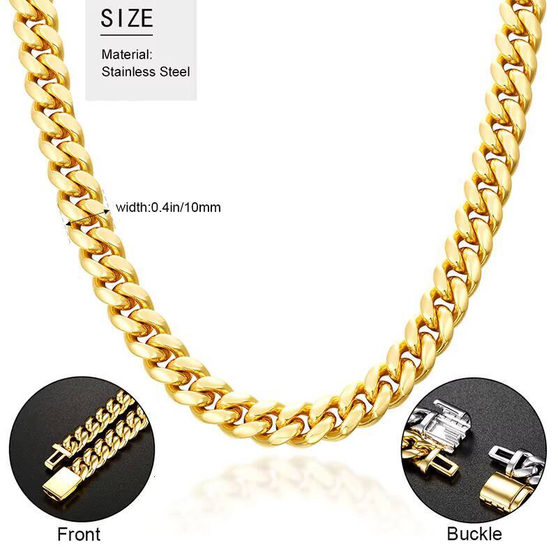 Cheapest Price 10mm Rapper Jewelry Stainless Steel Necklace Hip Hop 18k Gold Plated Miami Cuban Link Chain