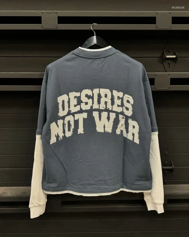 Men's T Shirts Street Fashion Letter Printed Cotton Round Neck Long Sleeve T-shirt Men Trendy Brand Casual Loose Oversized Top Women