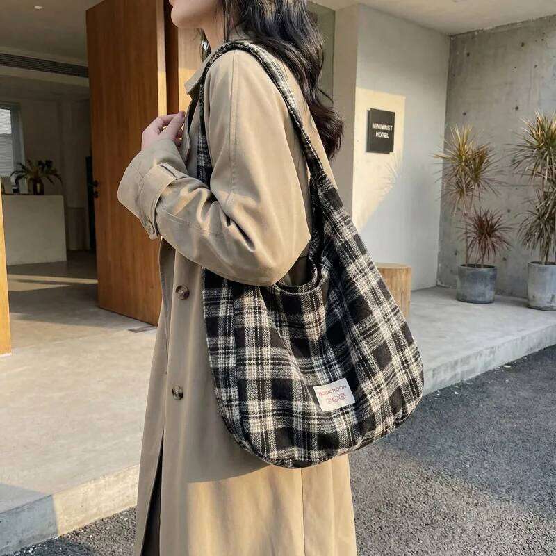 Fashion Plaid Crossbody Women Casual Canvas Shoulder Bag Large Capacity Tote Comfortable and Versatile Texture Storage Bags