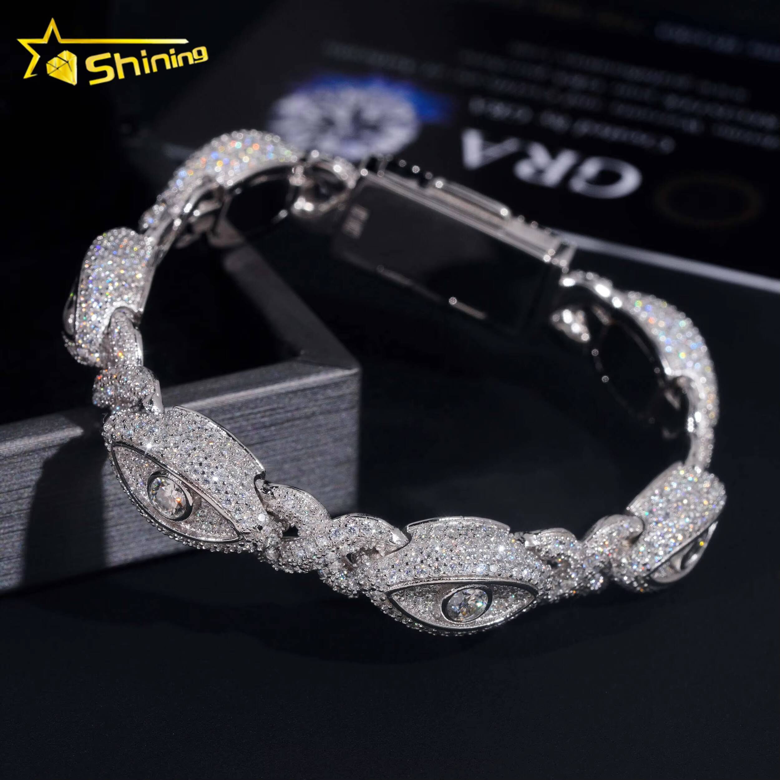 Pass Diamond Tester Silver 925 Gold Plated Hip Hop Jewelry Custom Mens Eye Bracelet VVS Moissanite Cuban Bracelet