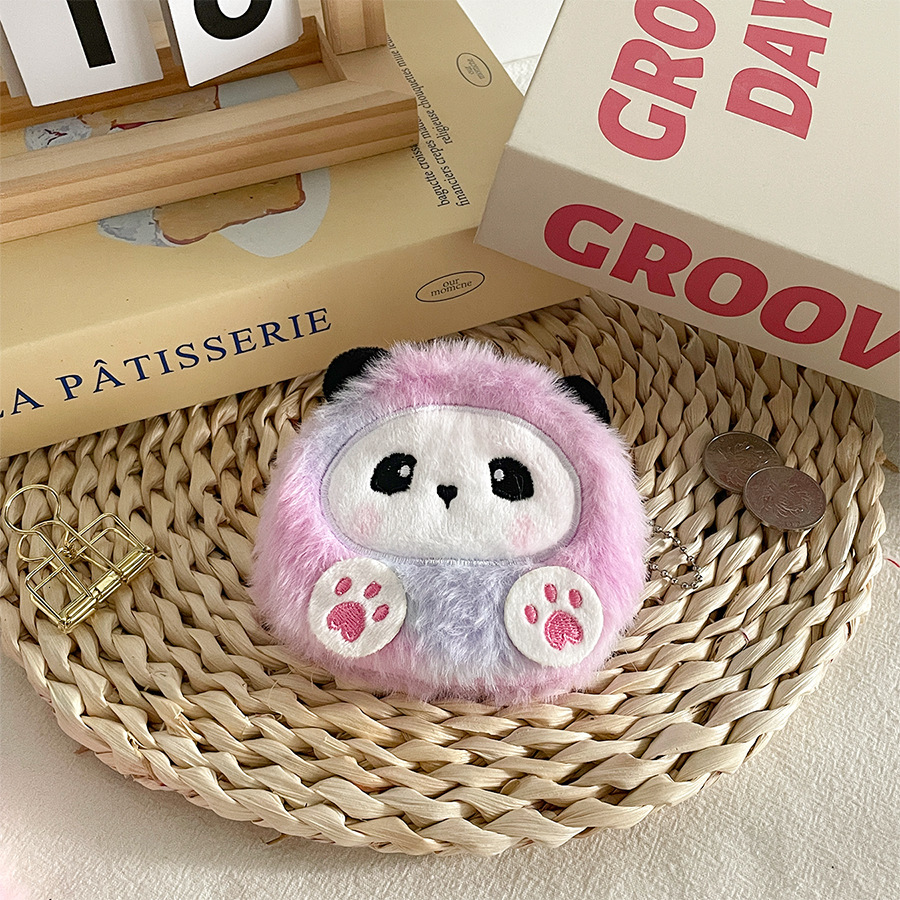 Cute Gradient Panda Plush Purse Zipper Earphone Storage Wallet Pendant Children's Coin Bag