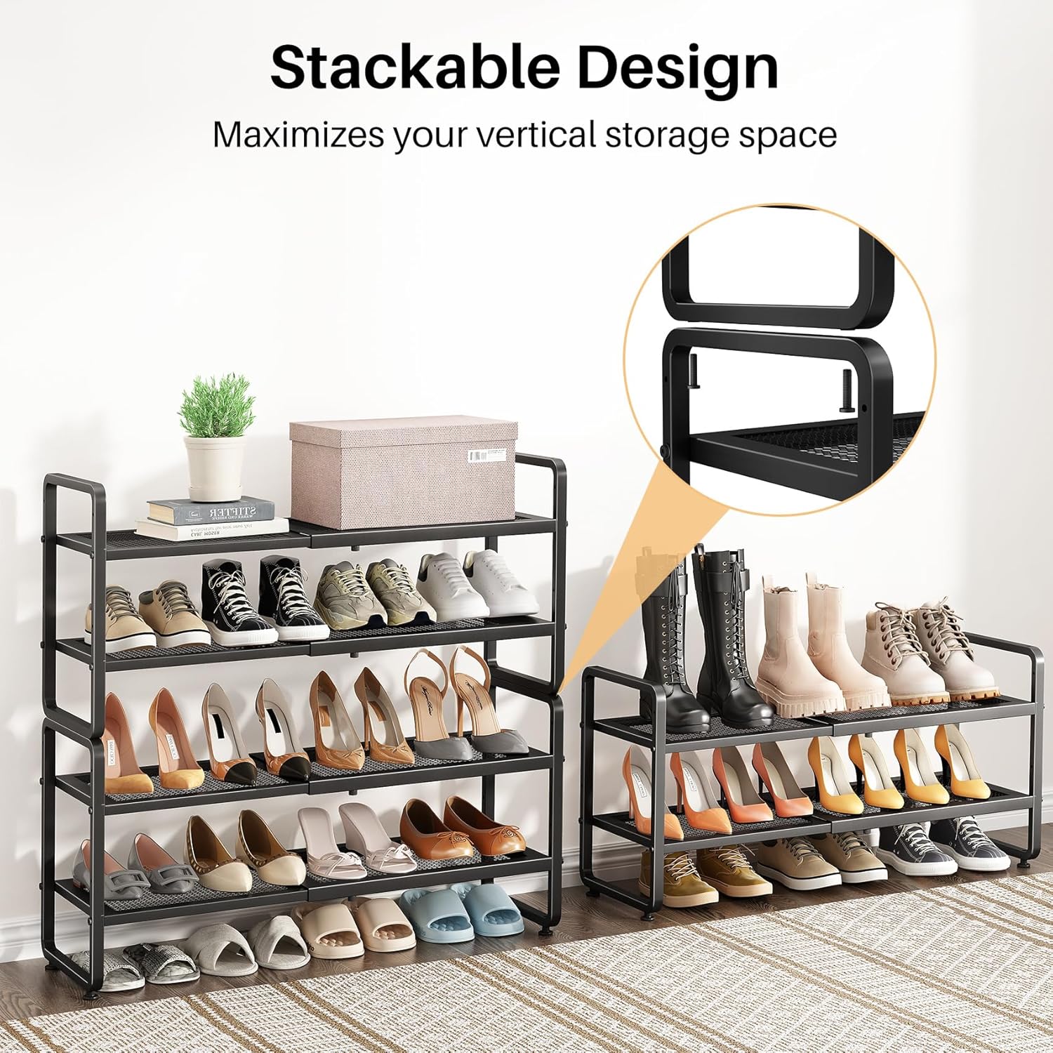 SNTD Shoe Rack - Expandable Shoe Organizer for Closet, Adjustable Metal Shoe Shelf Storage