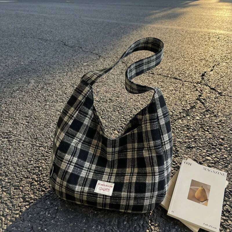Fashion Plaid Crossbody Women Casual Canvas Shoulder Bag Large Capacity Tote Comfortable and Versatile Texture Storage Bags