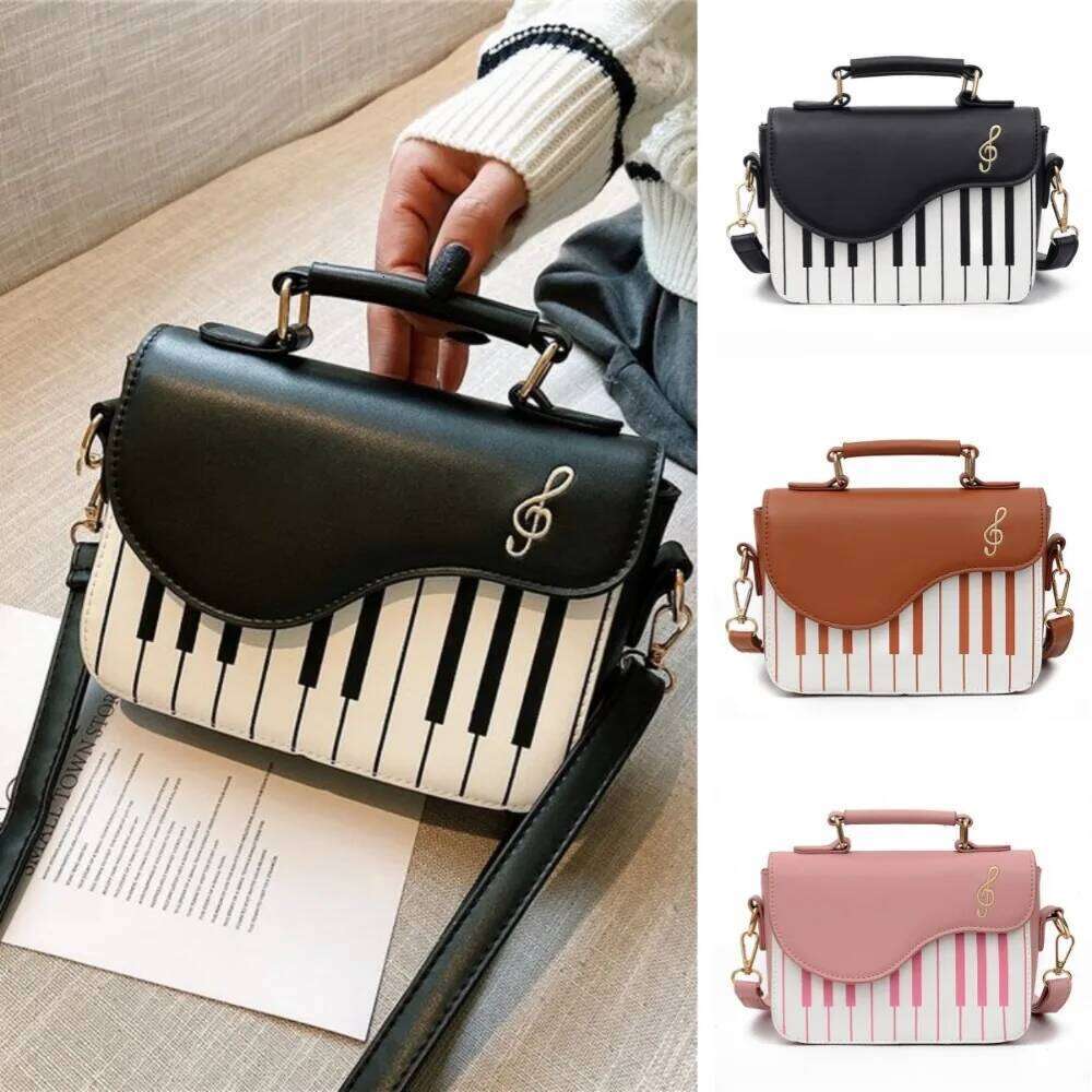 Simple Vintage Piano Pattern Shoulder Crossbody Black Mini Square Large Capacity Elegent PU Leather Bag Shopping