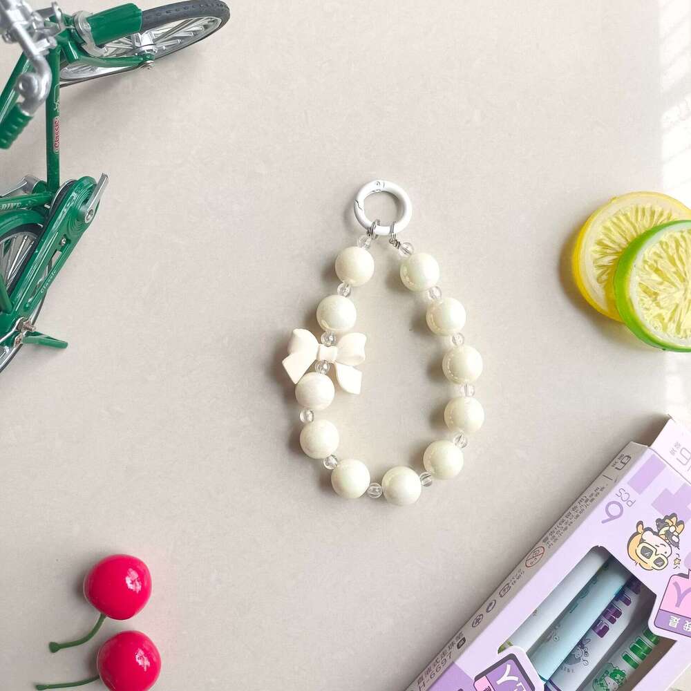 Girl Korean Version Bow Handheld Chain Bead Phone Case Anti-drop Pendant Electroplated Two-tone Beaded Ornament Fashion S260126