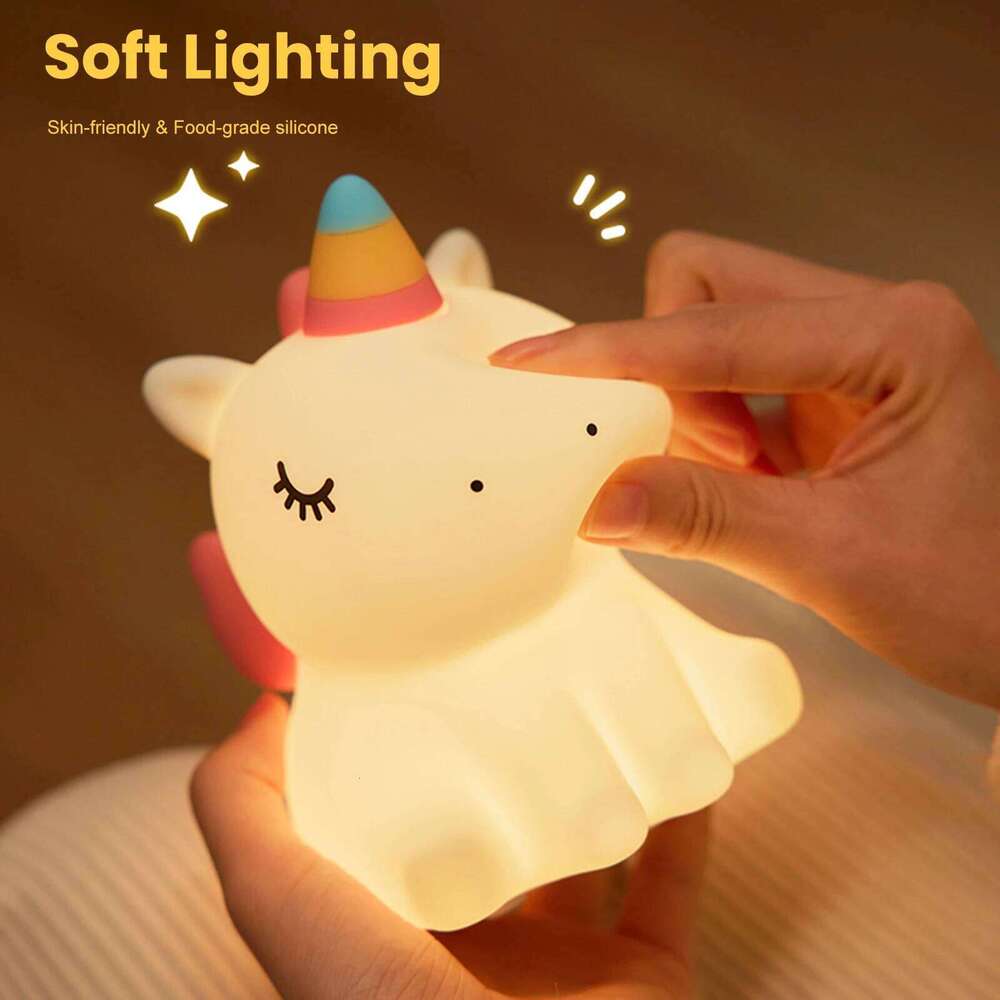 Cute for Kids Silicone Nursery Night Light Dimmable LED Squishy Unicorn Rechargeable Bedside Lamp Z260127