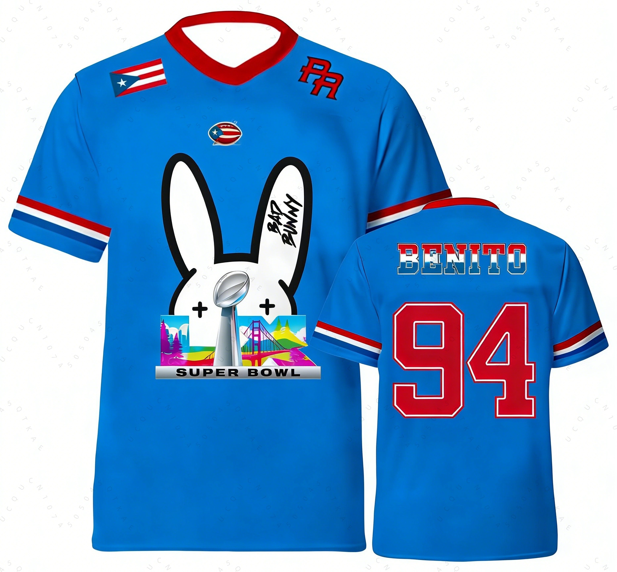 American Rugby Benito 94 V-Neck Jersey Puerto Rico Sport Apparel Bad Bunny Gift For Fans Men Fashion Street Motorcycle T-shirt