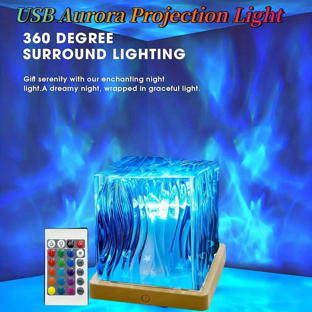 LED Ocean Wave Projector Light Aurora Lamp 16 Colors RGB Night Lights Auto Rotating USB Plug Kids Adults Gift Home Room Decor Z260127
