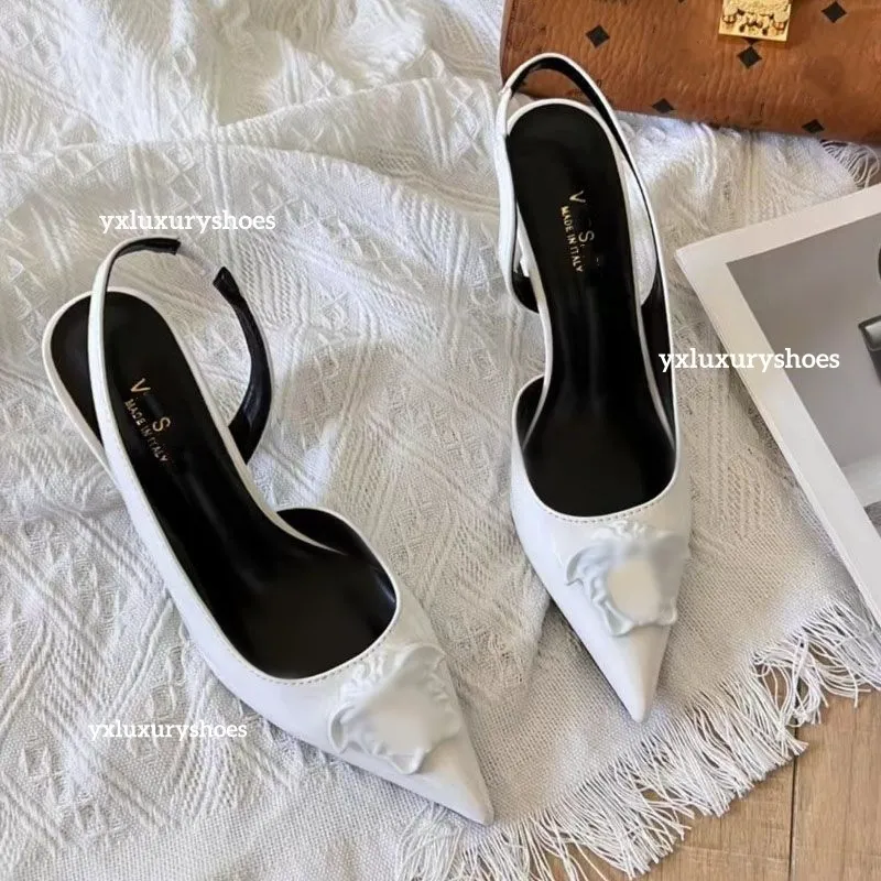 2024 Italian Designer Women's high-heeled sandals Elegant summer human head upper sandals Backless sandals Luxury shoes Women's high-heeled party wedding