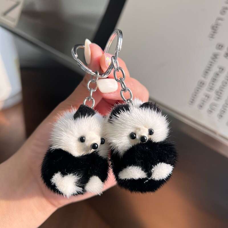 Cute Real Mink Fur Little Panda Car Keychain Pendant Plush Doll Backpack Decoration Small Gift S260126 ed0