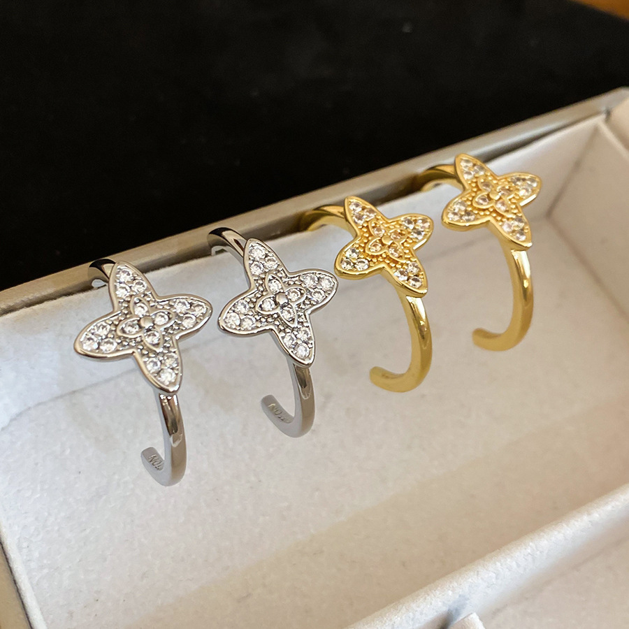 Silver Needle Zircon C-shaped Flower Stud Simple Daily Commute Versatile Hoop Light Luxury High-end Feel Earrings for Women - view 7