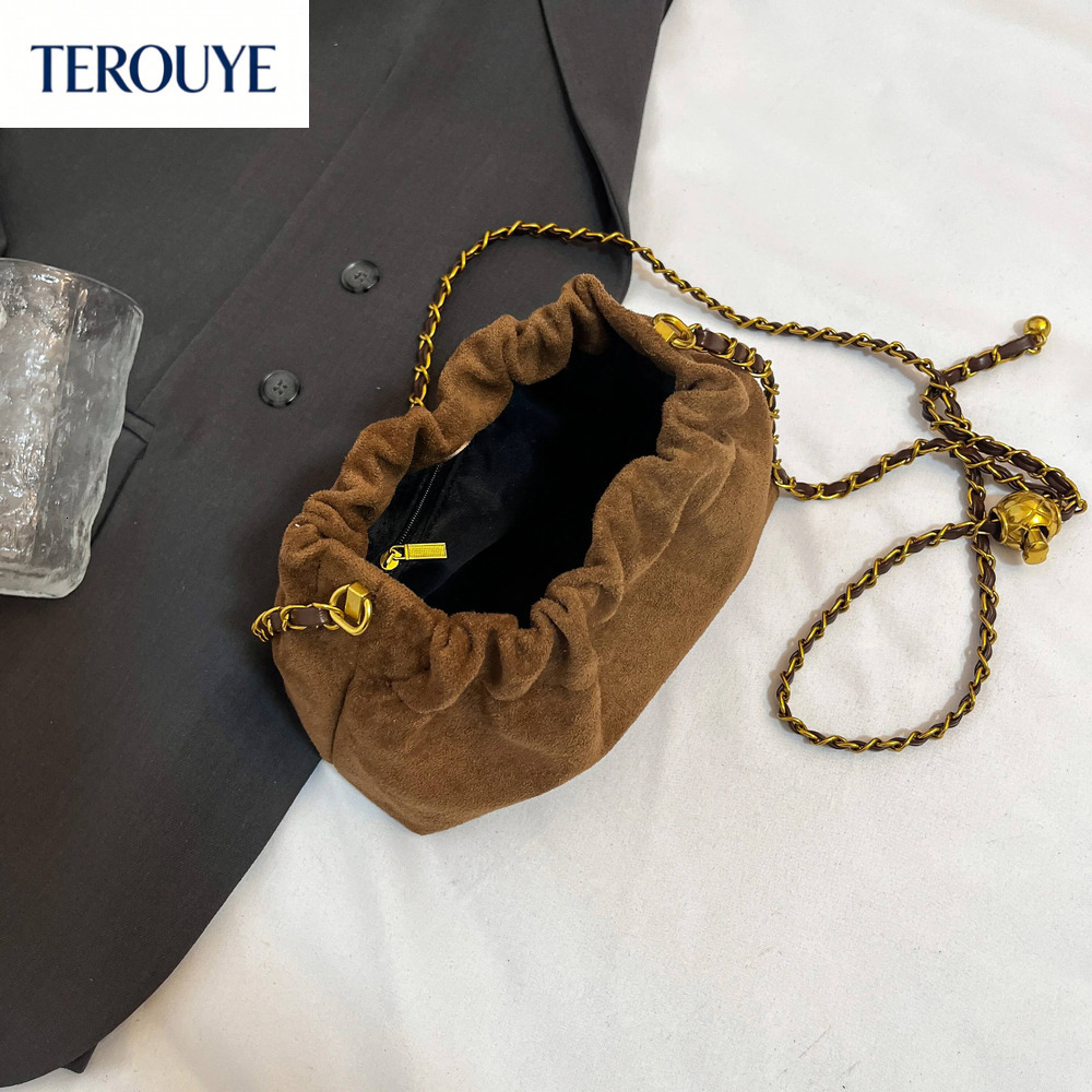 TEROUYE Retro suede bucket bag autumn and winter new Korean style elegant luxury armpit bag fashionable versatile women's shoulder bag