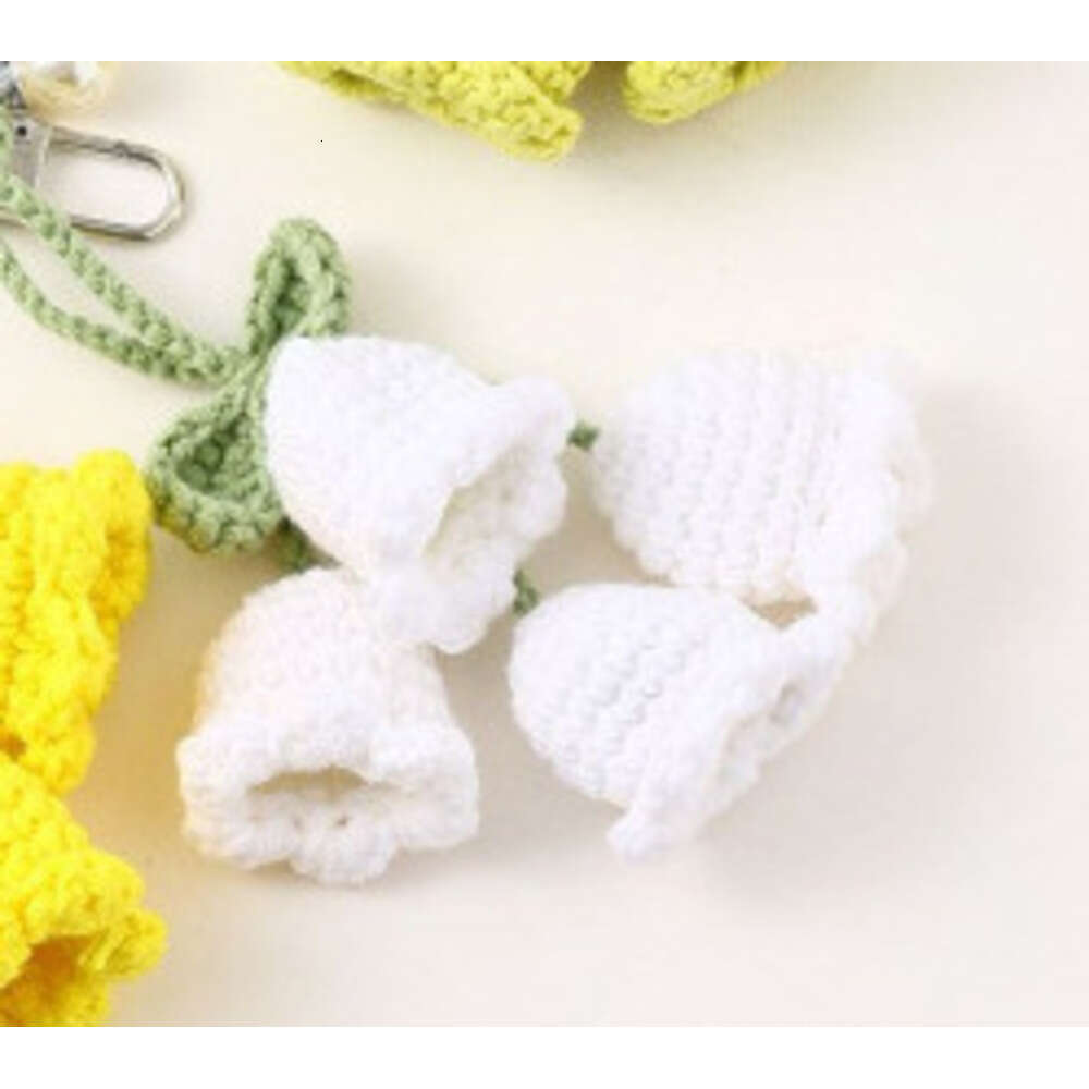 INS Korean Style Girl Pearl Chain Yarn Crochet Flower Keychain Bag Decoration Bell Orchid S260126