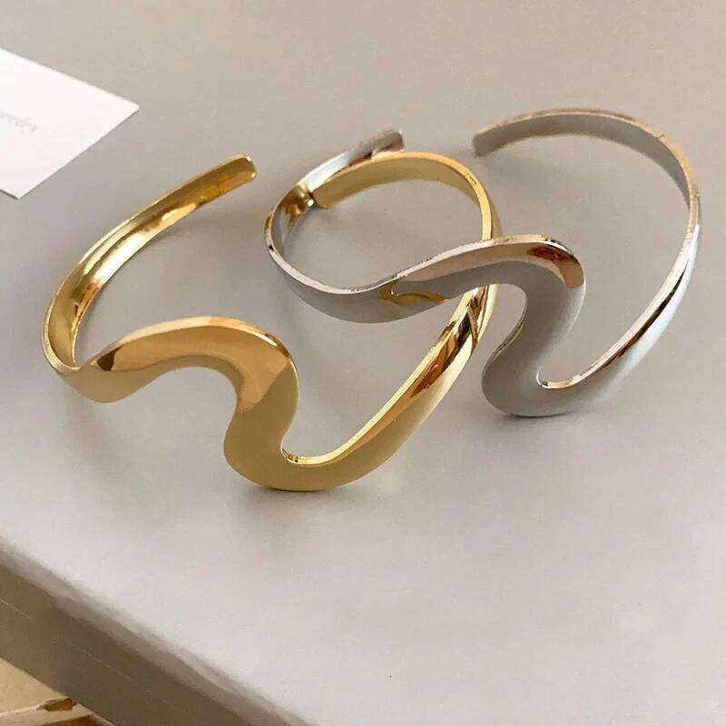Personality Trendy Metal Irregular S-shaped Wavy Shape Open Wrist Bracelet Bangle For Women Party Jewelry XJ260127
