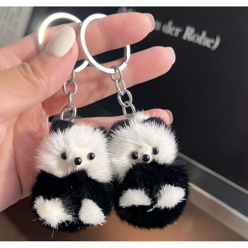 Cute Real Mink Fur Little Panda Car Keychain Pendant Plush Doll Backpack Decoration Small Gift S260126 b39