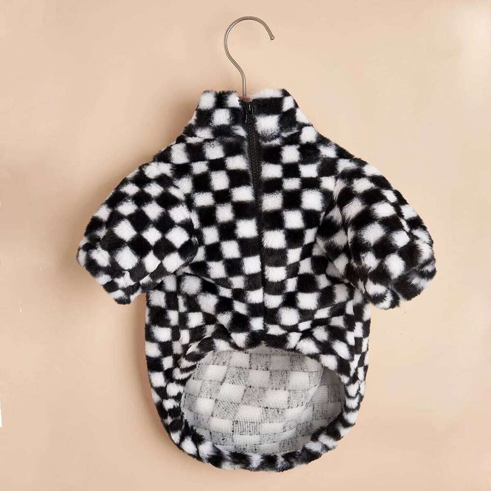 Luxury Clothes Winter Dog Coat French Bulldog Plush Warm Puppy Jacket Fashion Black White Plaid Small Medium Dogs