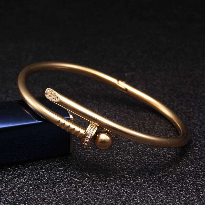 Classic Stainless Steel Gold Color Crystal Bangles Brand Stylish Screws Bracelets For Women Girl Decoration Jewelry Gift XJ260127