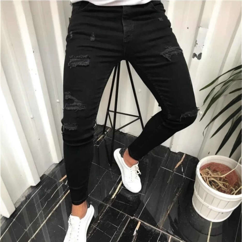 Springtime Men's Skinny Stretch Ripped Male Jeans Slim Fit Denim Trousers Streetwear Gradient White Black Jogging Jeans Men X0621