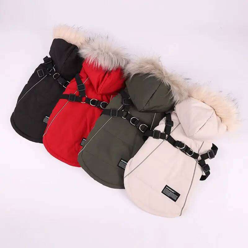 Winter Clothes Hooded Dogs Warm Fleece Large Dog Jacket Waterproof Pet Coat with Harness Puppy Costume XJ260127