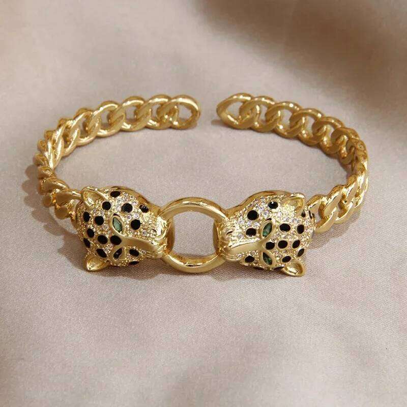 Classic Leopard Crystal Open Bangles&bracelets for Women Fashion Brand Jewelry Punk Style Animal Chunky Bangles XJ260127