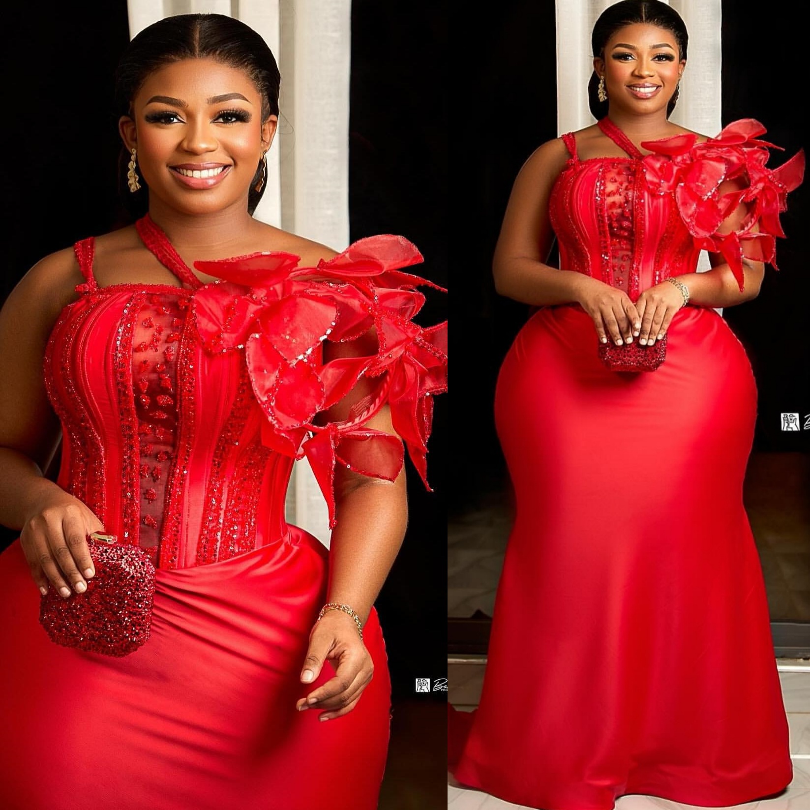 2026 Plus Size Red Mermaid Mother Of Bride Dresses Florals Beaded Satin One Shoulder Evening Party Mama's Dress Vintage 50's Birthday Weddin