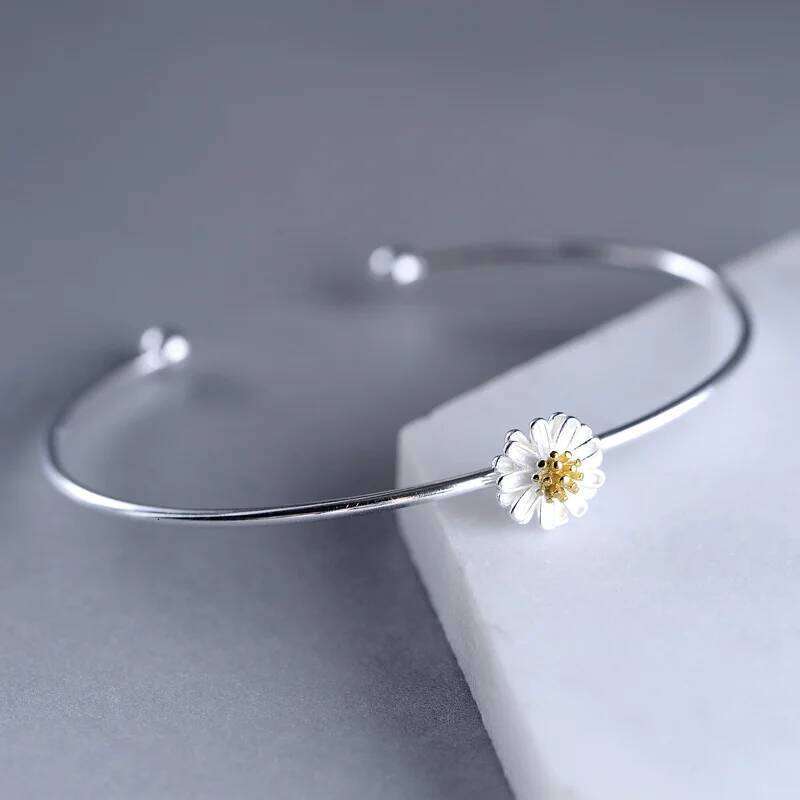 Buyee 925 Sterling Silver Female Simple Elegant Flower Open Bangles for Women Fashion Party Fine Jewelry Circle XJ260127