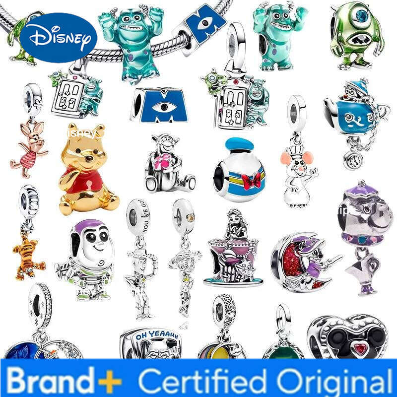 Disney 2025 New Pooh Bear Pixar Monster Elc Company Charm Beads Dangle Fit Silver Original Bracelet Necklace For Diy Jewelry Women Gift XJ260127