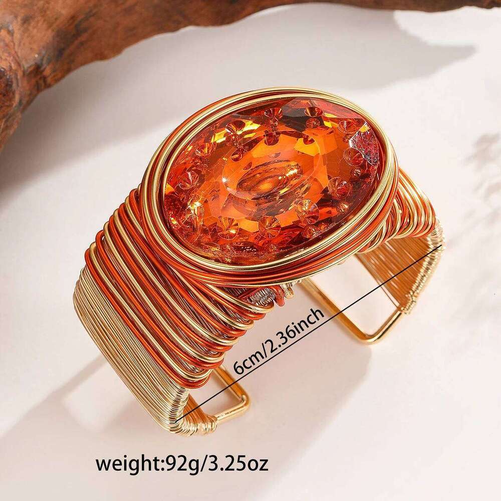 New Trendy Fashion Handmade Crystal Large Gems Aluminum Wire Wrapped Open Wide Bracelet Bangle For Women Party Accessories XJ260127
