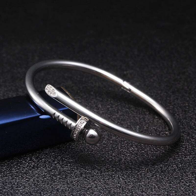 Classic Stainless Steel Gold Color Crystal Bangles Brand Stylish Screws Bracelets For Women Girl Decoration Jewelry Gift XJ260127