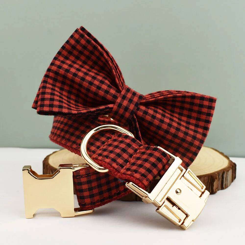 Plaid Collar Designer With Bow Tie Custom Dog Accessories Luxury Pet collar leash set