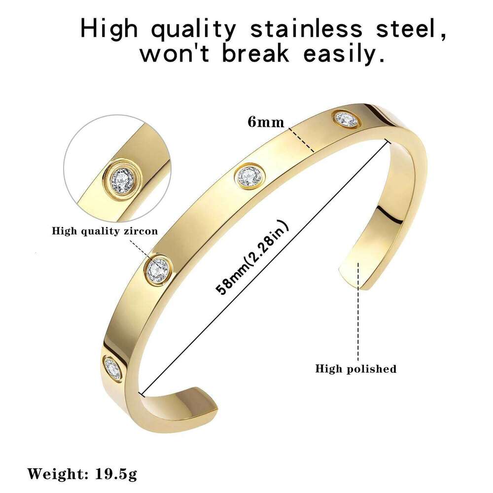 Gold Plated Bracelet with Cubic Zirconia Stones Stainless Steel Bangle Minimalist Cuff Love Charm Bracelets for Women XJ260127