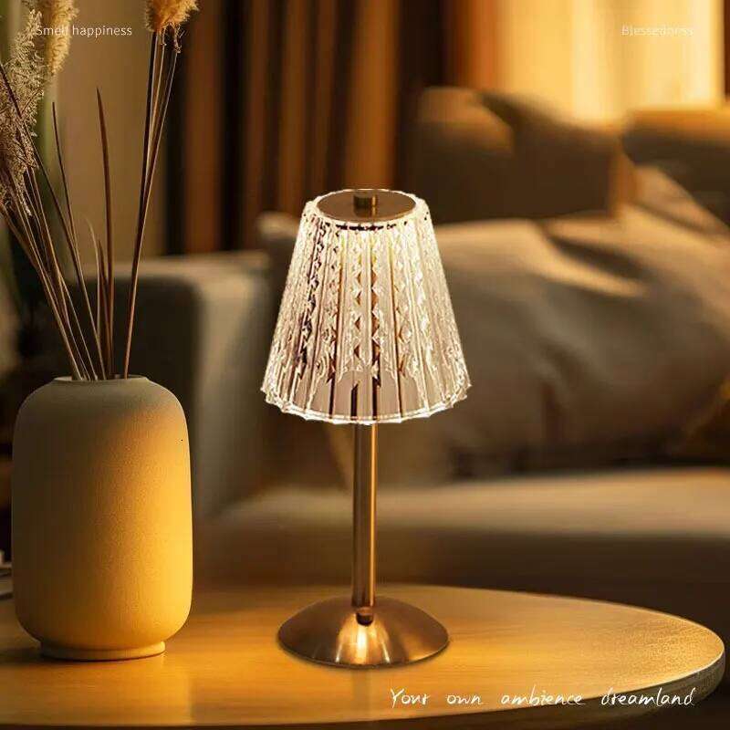 Crystal Retro Table Bedroom Bedside Luxurious Atmosphere Lamp Rechargeable Dimming LED Light Z260127