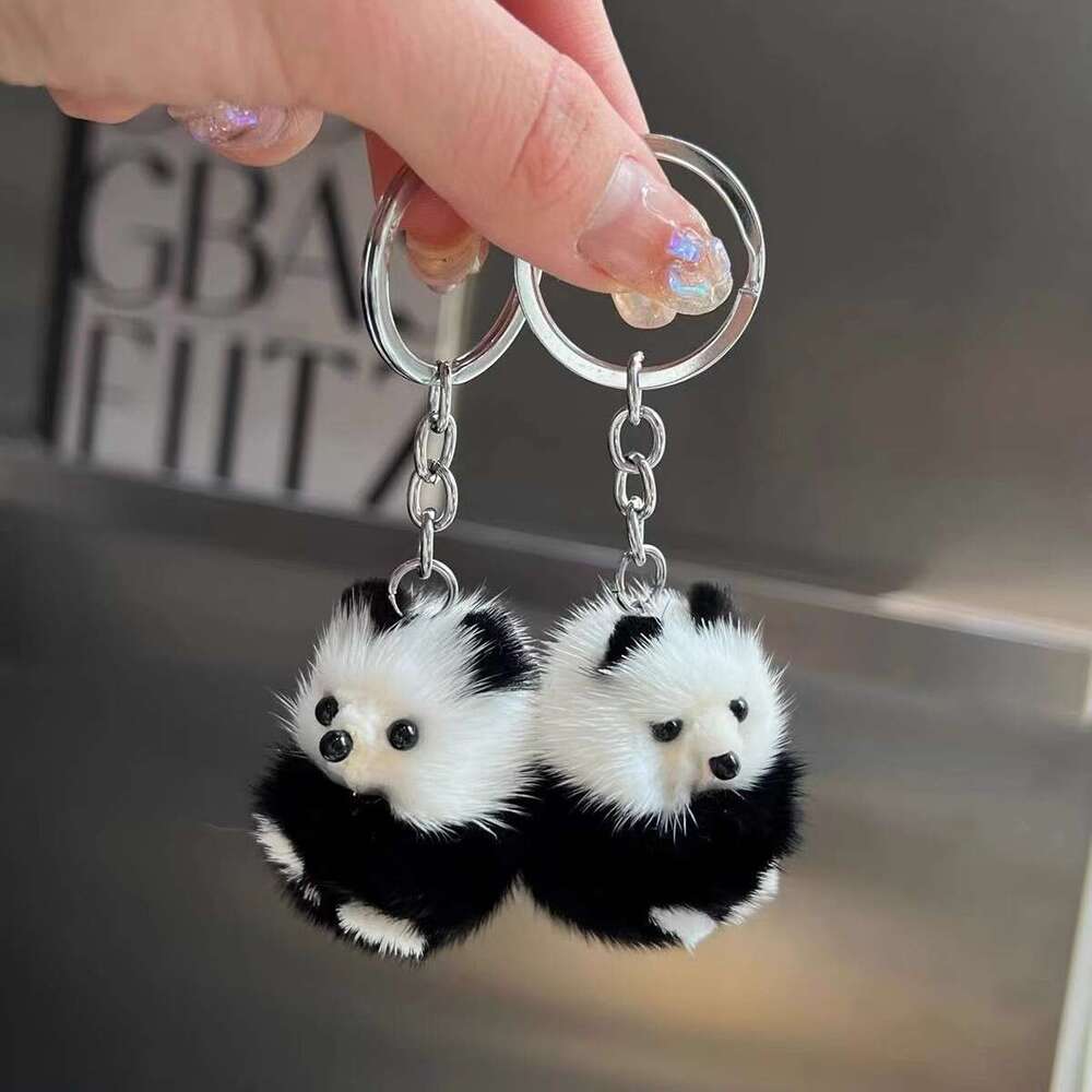 Real Mink Fur Mini Cute Panda Car Keychain Bag Pendant Phone Charm Small Gift S260126