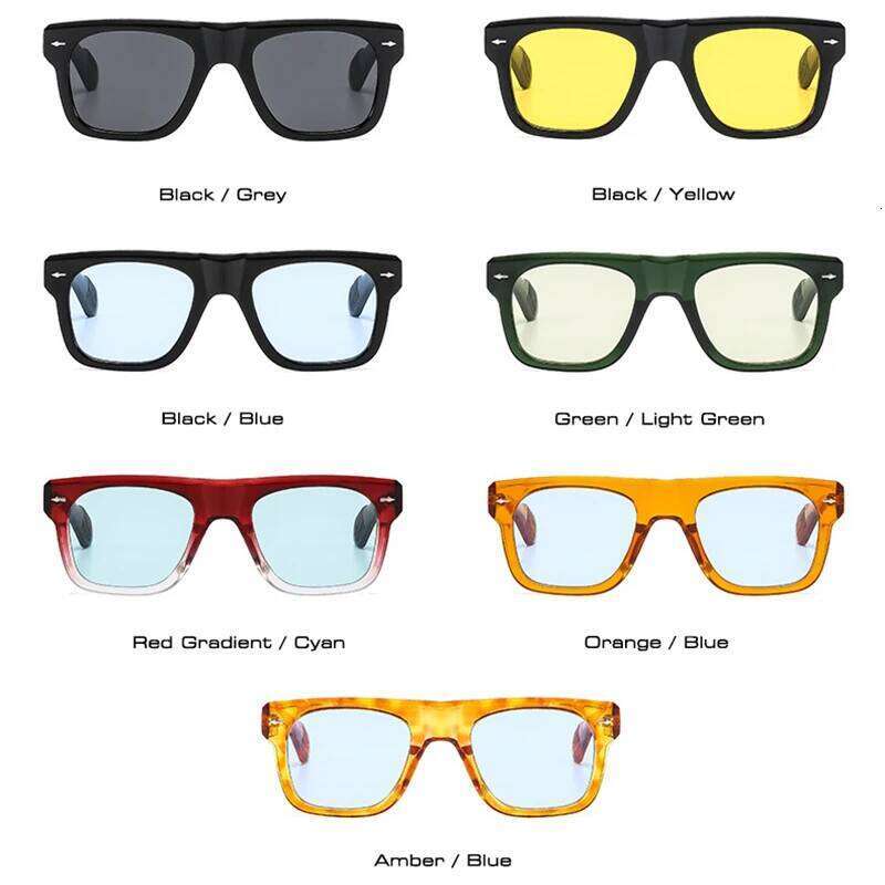 SO&EI Ins Popular Fashion Square Women Sunglasses Retro Clear Ocean Lens Shades UV400 Men Rivets Punk Yellow Blue Sun Glasses Z260127