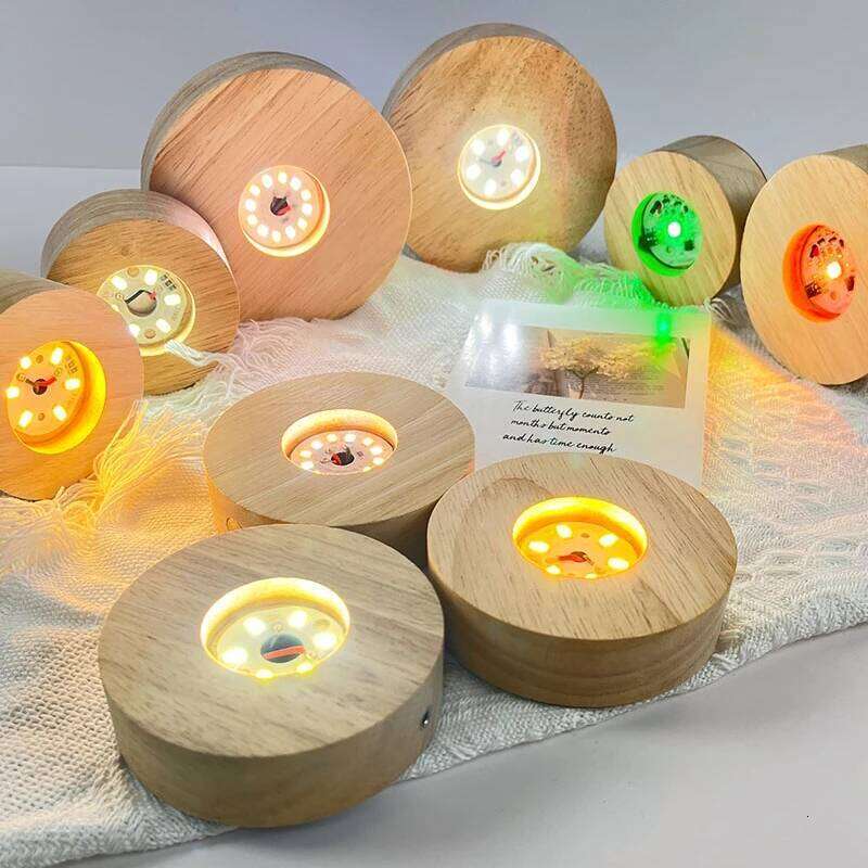 7CM Creative DIY Wooden Luminous Lamp Holder Touch Switch Rechargeable LED Light Dispaly Base Crystal Glass Resin Art Ornament Z260127